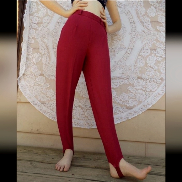 Vtg 80s AJ red sexy pleated side zip high waist leggings stirrup pants 4-6 NWOT - Picture 1 of 17